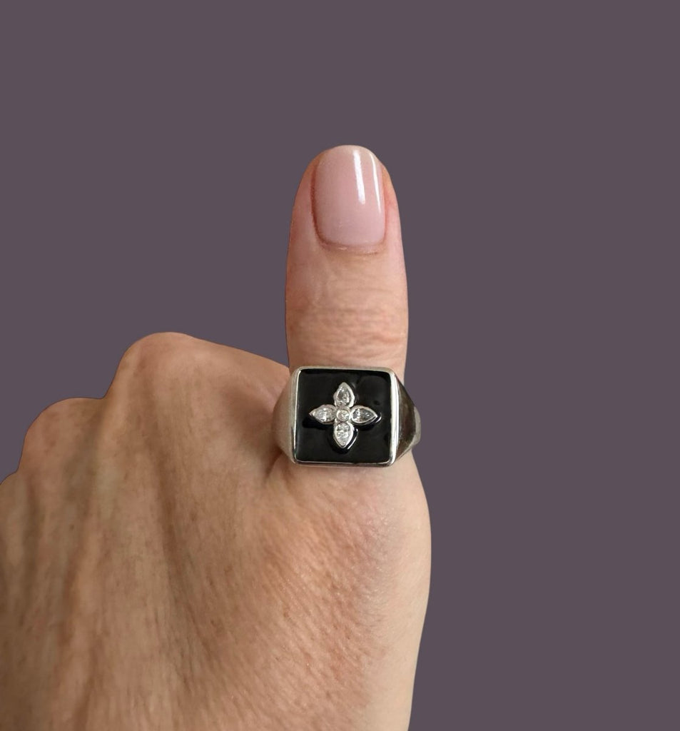 Chevalière Kate en argent laquée black - CABIROL - CABIROL - chevalière
